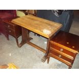 AN OAK TABLE + TWO BEDSIDE CABINETS (3)