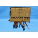 A HIRO 9 PIECE TEAK HANDLED WOODCARVING KNIFE SET