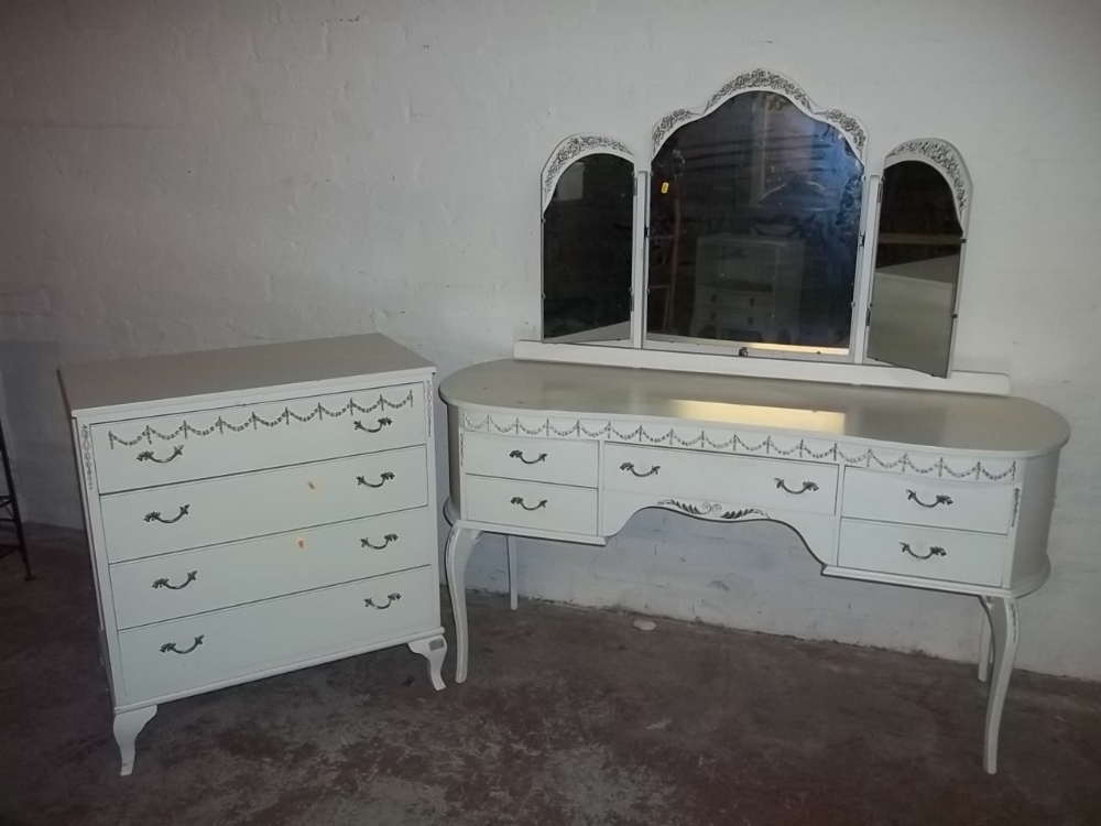 A CREAM DRESSING TABLE + MATCHING CHEST OF DRAWERS