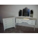 A CREAM DRESSING TABLE + MATCHING CHEST OF DRAWERS