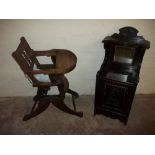 A VINTAGE HIGH CHAIR + AN OAK MIRRORED COAL BOX