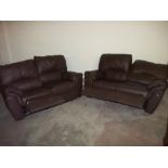 A BROWN LEATHER RECLINING TWO PIECE SUITE