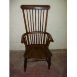 AN OAK 19TH CENTURY STICK BACK ARMCHAIR