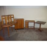 A QUANTITY OF ASSORTED FURNITURE TO INCLUDE TABLE, TWO STOOLS ETC.