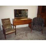 A TEAK DRESSING TABLE , A TUB CHAIR AND A BEDROOM CHAIR