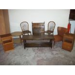 A QUANTITY OF ASSORTED FURNITURE TO INCLUDE A PAIR OF BEDSIDE CUPBOARDS ETC.