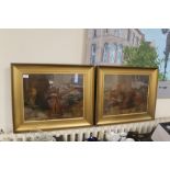 V. VALENTINI - A PAIR OF FRAMED AND GLAZED COLOURED PRINTS depicting monks 54.5 x 66 cm including