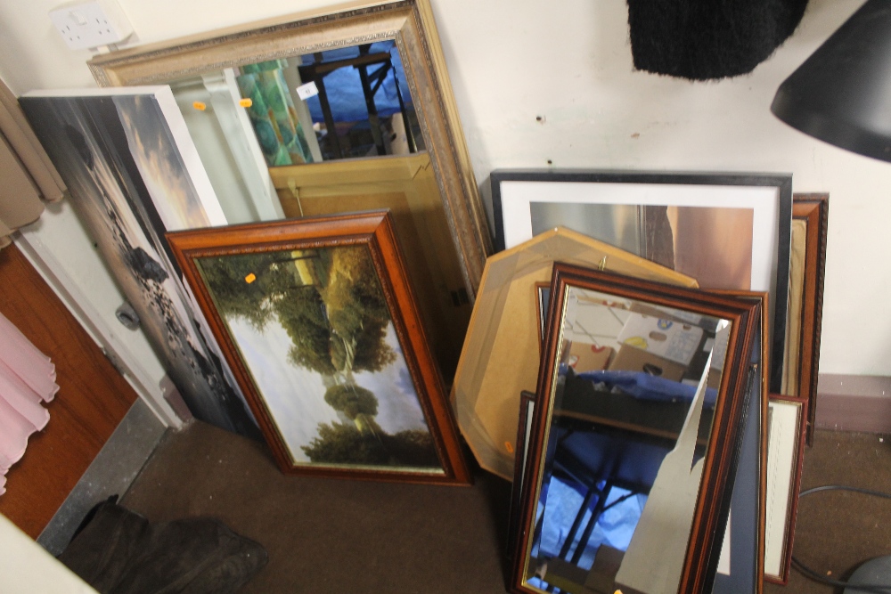 A QUANTITY OF ASSORTED PICTURES, PRINTS AND MIRRORS