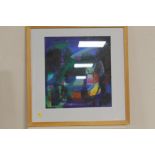 A FRAMED OIL AND PASTEL ABSTRACT 'GARDEN & FIGURES, EVENING' SIGNED JOHN HAMPTON