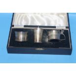 A HALLMARKED SILVER 3 PIECE CONDIMENT SET