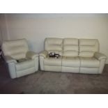A CREAM LEATHER TWO PIECE RECLINING SUITE