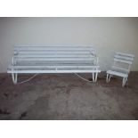 A LARGE GARDEN BENCH APPROX. 201 X 89 CM TOGETHER WITH A MATCHING CHAIR