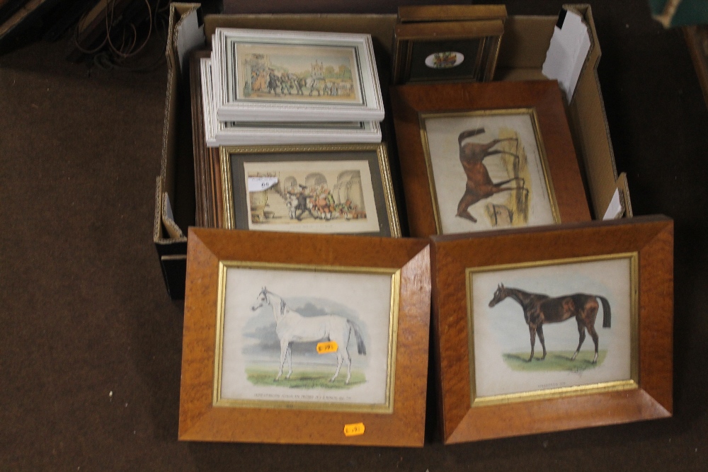 A BOX OF ASSORTED PICTURES AND PRINTS TO INCLUDE EQUINE EXAMPLES