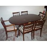 A DINING ROOM TABLE, 154 X 90 CM + SIX CHAIRS