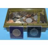 A TIN OF BRITISH AND WORLD COINAGE