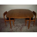 A TEAK DINING ROOM TABLE + TWO CHAIRS