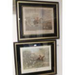 A PAIR OF ACKERMANN HUNTING ENGRAVINGS, hand coloured, "The Fox Chase" plates 1 & 2 in original