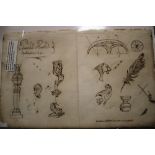 TWO UNFRAMED ANTIQUE PAGES OF SKETCHES OF MAINLY DECORATIVE ARCHITECTURAL ITEMS DATED 1655