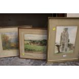 THREE FRAMED AND GLAZED WATERCOLOURS TO INC A STUDY OF A CHURCH