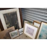 A QUANTITY OF ASSORTED PICTURES AND PRINTS TO INCLUDE ENGRAVINGS, PAINTING OF AFRICA, NEEDLEWORKS