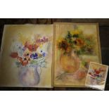 BERNADETTE GRIFFITHS (XX). A pair of impressionist still life studies of vases of flowers -