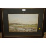 A FRAMED AND GLAZED WATERCOLOUR ENTITLED 'CONISTON LAKE' BY J. SOMMERSCALES