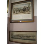 A VINTAGE FRAMED ENGRAVING DEPICTING A COACHING SCENE ENTITLED 'BIRTH DAY TEAM' TOGETHER WITH A