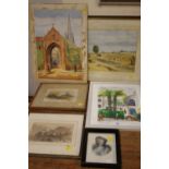 A COLLECTION OF ASSORTED WATERCOLOURS ETC TO INC A HAYMAKING SCENE SIGNED EILEEN VENABLES