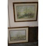A PAIR OF FRAMED AND GLAZED WATERCOLOURS SIGNED T. HORSNETT TOGETHER WITH A REPRODUCTION MAP (3)