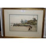 A FRAMED AND GLAZED WATERCOLOUR ENTITLED 'PAPENDRECHT FERRY, HOLLAND' BY GEORGE STANFIELD WALTERS (