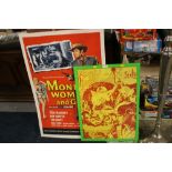 A VINTAGE STYLE FILM POSTED 'MONEY, WOMEN and GUNS' MOUNTED ON CARD, TOGETHER WITH A 1971 MIKE HINGE