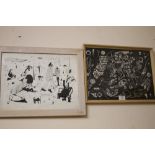 TWO FRAMED AND GLAZED ABSTRACT PEN AND INK PICTURES BY BILLY MCFEE