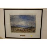 A FRAMED AND GLAZED WATERCOLOUR ENTITLED 'HARVEST' BY JOHN KEELEY
