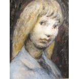 A FRAMED MIXED MEDIA ON BOARD PORTRAIT STUDY OF A BLONDE LADY