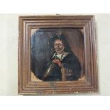 A FRAMED 19TH CENTURY OIL ON PANEL DEPICTING A GENTLEMAN SMOKING A PIPE