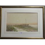 A GILT FRAMED WATERCOLOUR DEPICTING AN ESTUARY AT LOW TIDE SIGNED OSWALD GARSIDE