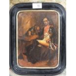 A FRAMED 19TH CENTURY OIL ON BOARD DEPICTING A SEATED FRENCH ARMY OFFICER INDISTINCTLY SIGNED