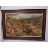 AN OAK FRAMED AND GLAZED VINTAGE PRINT ENTITLED THE OTTER HUNT BY J S NOBLE H-59CM W-84CM