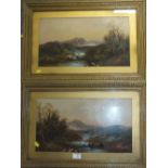 A PAIR OF GILT FRAMED AND GLAZED OIL ON BOARD MOUNTAINOUS LANDSCAPES