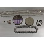 A BAG OF SILVER AND WHITE METAL JEWELLERY ETC