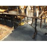 A WOODEN TOPPED CAST BASE PUB TABLE H-72 W-61 L-107 CM