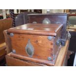 TWO SMALL COLONIAL STYLE BOXES AND A TEAK CHAIR (3)