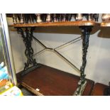 A WOODEN TOPPED CAST BASE PUB TABLE H-72 W-61 L-107 CM