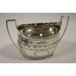 A HALLMARKED SILVER TWIN HANDLED SUGAR BOWL - BIRMINGHAM 1890 ?, W 16 cm