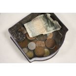 A TIN OF VINTAGE COINAGE ETC