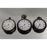 TWO SILVER POCKET WATCHES TOGETHER WITH ANOTHER A/F