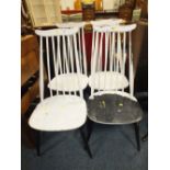 A SET OF FOUR PAINTED SPINDLE BACK CHAIRS A/F