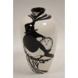 A LARGE BOXED MOORCROFT MAGPIE AND POCKETWATCH DESIGN TRIAL VASE