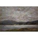 A FRAMED AND GLAZED PASTEL OF A LAKE SCENE ENTITLED BALA PHYLLS CAMPBELL SEE VERSO