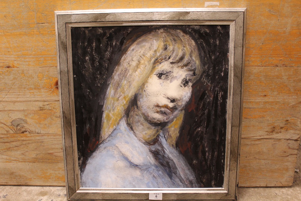 A FRAMED MIXED MEDIA ON BOARD PORTRAIT STUDY OF A BLONDE LADY